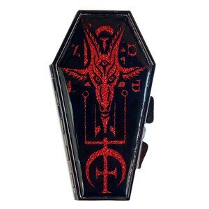 New Baphomet Satanic Red Glitter Compact Mirror Coffin Shaped Makeup Kreepsville